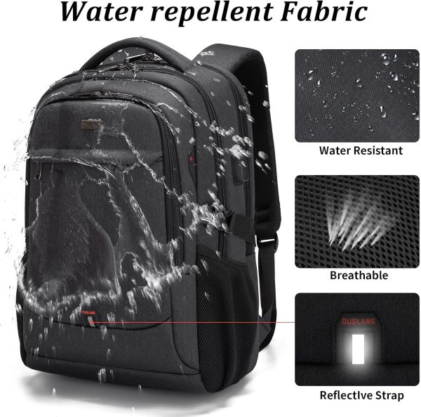 DUSLANG 17 Inch Laptop Backpack for Travel Water Resistant College Backpack for Men/Women Laptop Bag with USB Charging Port,Black - Image 5